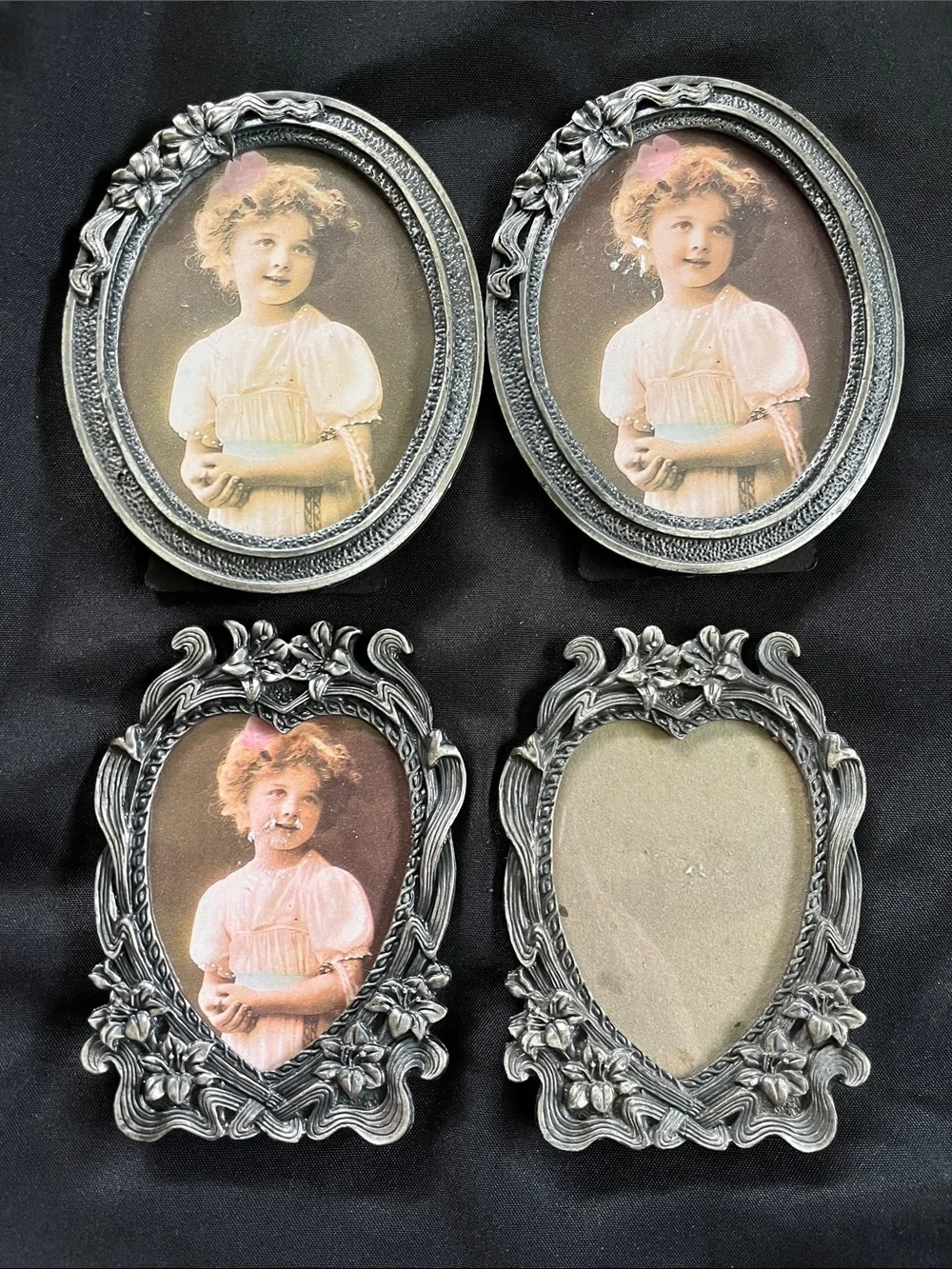 4 Vtg INTERPUR Pewter Picture Frames Floral Victorian Oval Heart Taiwan ROC
